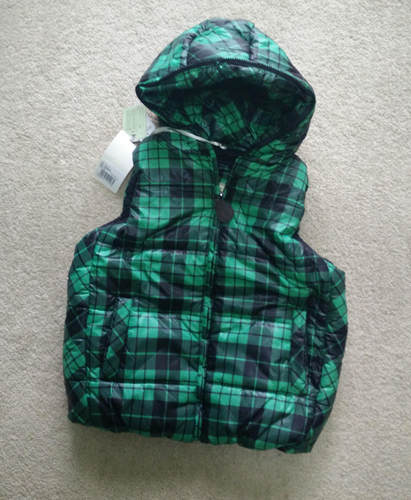 格子拉链连帽马夹棉服童装