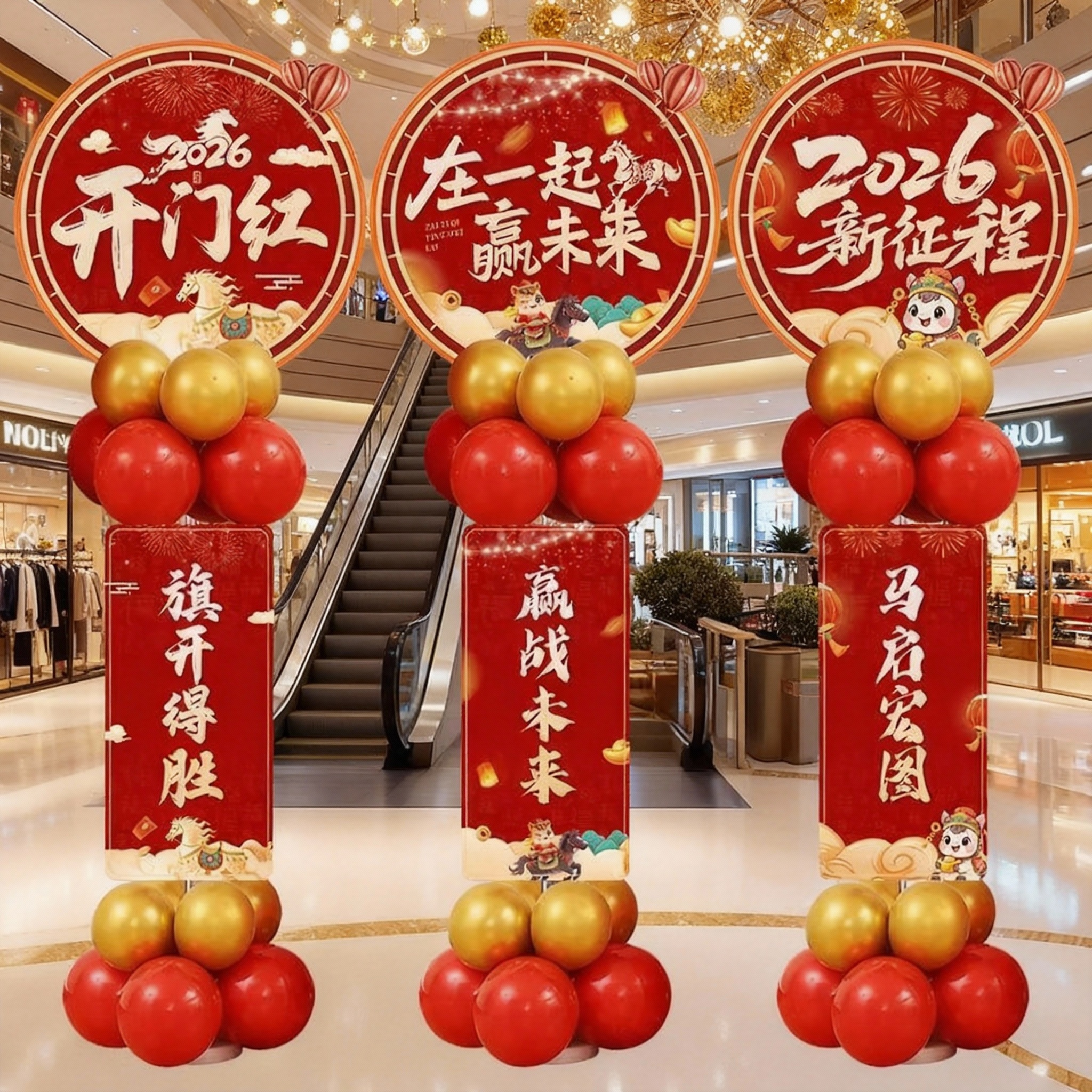 马年开门红职场装饰布置新年元旦春节保险公司迎宾KT立牌氛围装扮