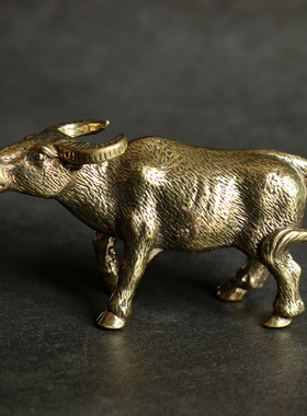 实心纯黄铜办公桌面生肖牛小摆件古铜茶宠饰品工艺品礼品手把玩件