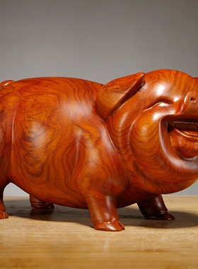 花梨木雕刻猪摆件十二生肖一对猪家居客厅桌面摆设红木雕刻工艺品