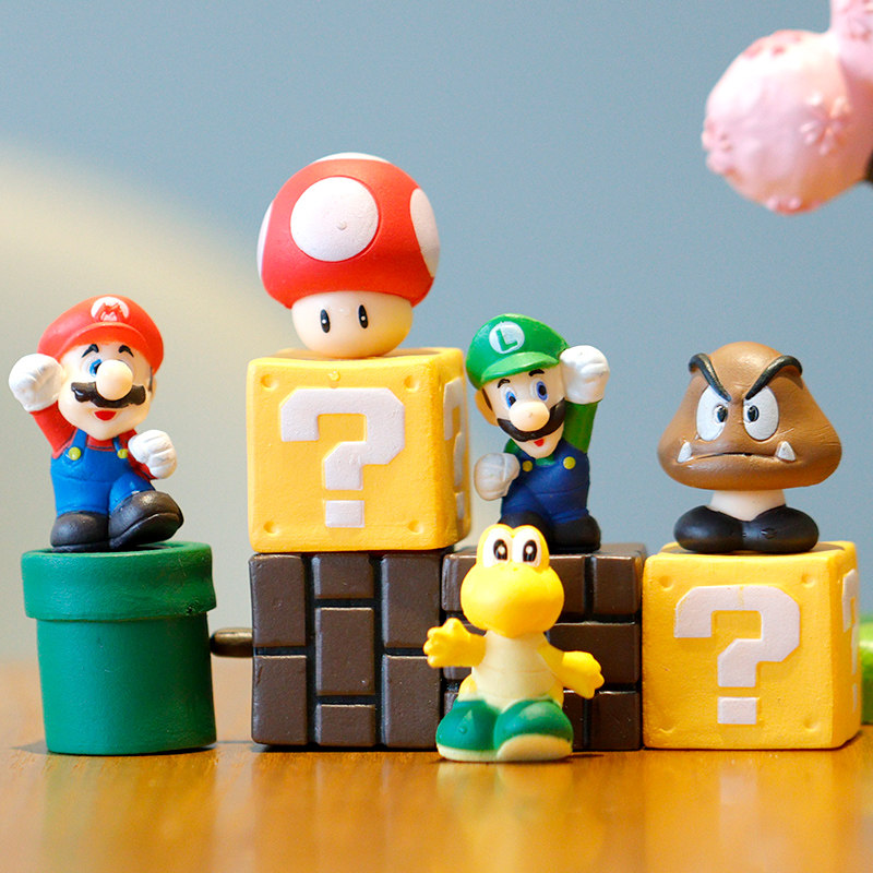 超级玛丽马里奥兄弟 路易基 蘑菇手办车载摆件装饰道具叠叠乐玩具
