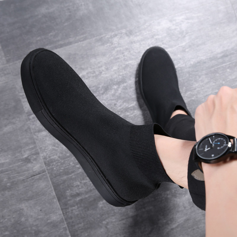 高帮弹力袜子鞋男夏季透气韩版板鞋男秋季中帮飞织袜鞋休闲鞋针织,流行男鞋,高帮鞋,淘宝优惠券,粉丝福利购,淘宝优惠卷