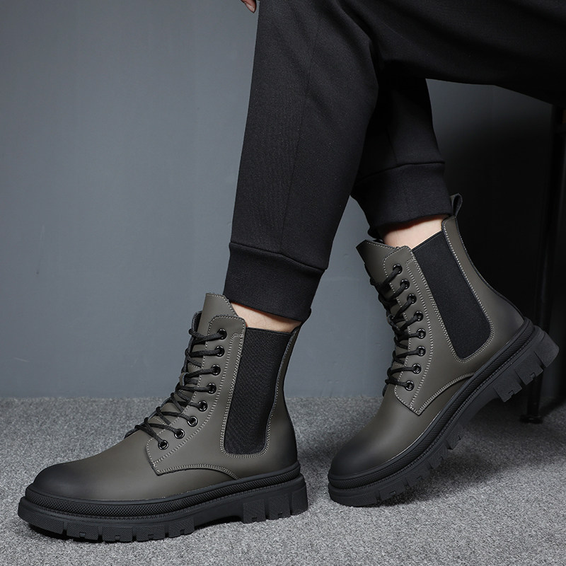 CHELSEA BOOTS MENS FALL|WINTER FLEECE HIGH-TOP BOOTS MENS ENGLISH MARTIN BOOTS MENS CHIMNEY LEATHER BOOTS CARGO BOOTS TRENDS