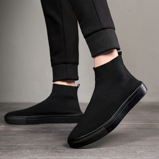 男秋冬加绒高帮板鞋 中帮男鞋 韩版 子飞织针织袜鞋 休闲鞋 弹力袜子鞋