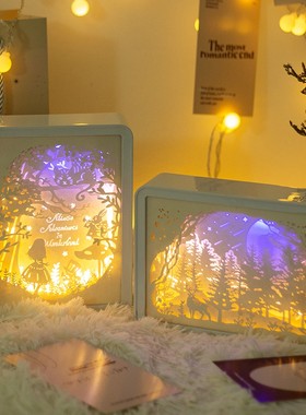 女生日礼物礼品手工雕刻3D光影镜面纸雕灯古风立体卧室床头小夜灯