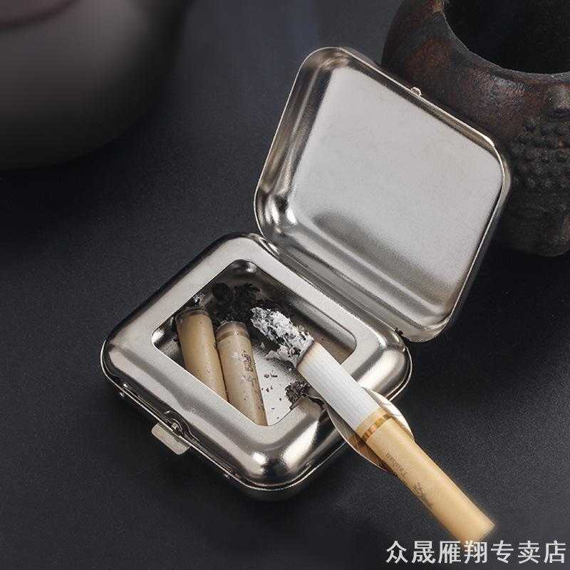 日式随身便携迷你烟灰缸不锈钢可爱车载金属创意烟灰盒带盖小烟缸
