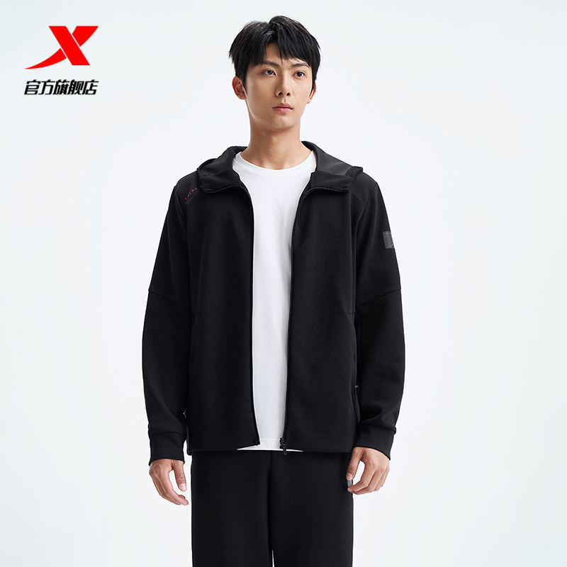 特步连帽外套男2025年秋冬新款针织夹克风衣运动上衣975329940113