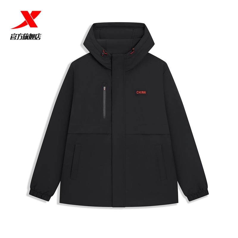 特步保暖风衣男2025年冬季新款男装运动棉服防风外套975429180536