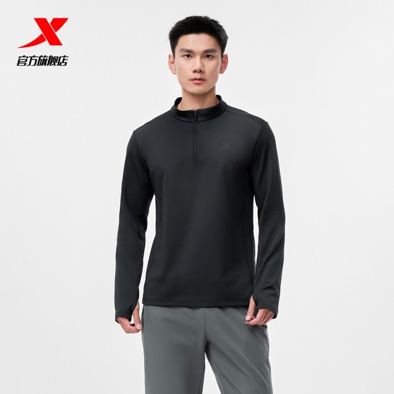 特步半拉链长袖T恤男秋季新款时尚潮流圆领运动内搭975429030380
