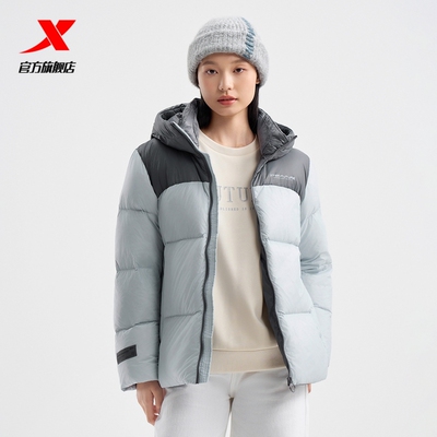 特步拼色羽绒服女款秋冬季新款加绒加厚保暖上衣外套976428190347