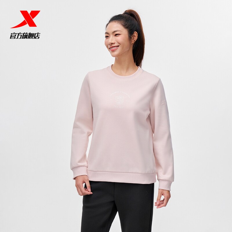 特步运动加绒卫衣女款2025秋冬新款保暖立领内搭长袖975428920027