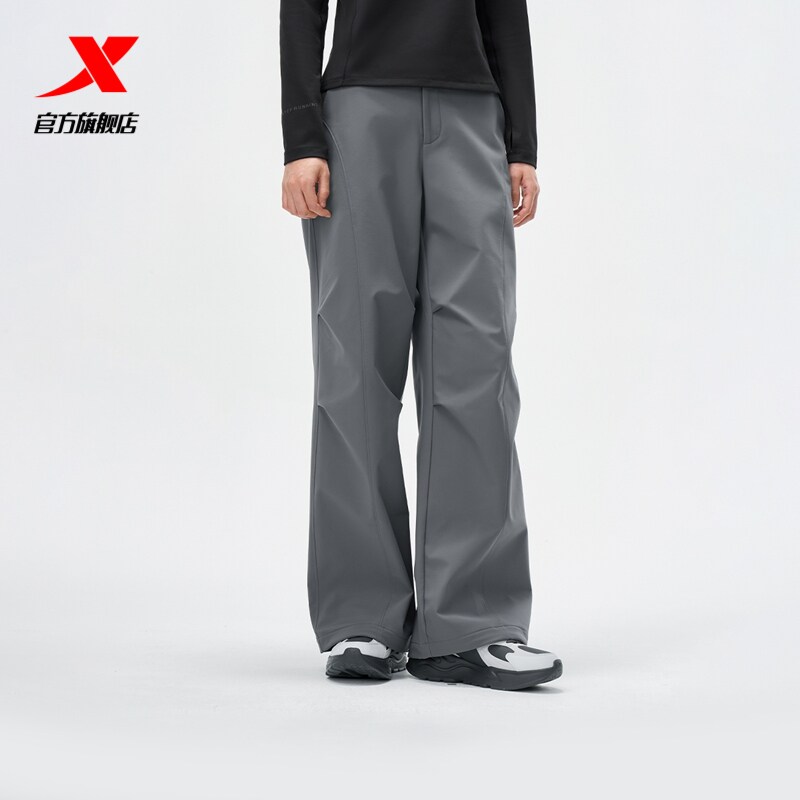 特步加绒长裤女款冬季防风防泼水户外运动裤保暖裤子宽松休闲裤