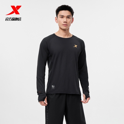 特步圆领长袖T恤男款官方秋冬新款运动套头内搭卫衣975429030429