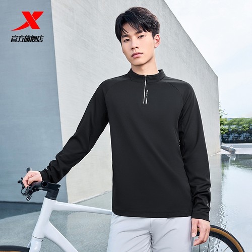 特步半拉链长袖T恤男2025年秋季新款训练健身服套头卫衣运动上衣