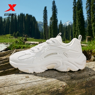 复古网面正品 情侣款 运动鞋 女鞋 特步洄游2.0休闲鞋 百搭老爹鞋 男鞋