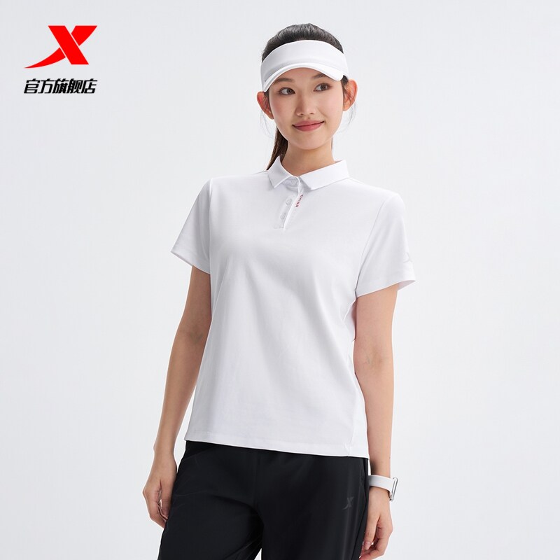 特步训练系列 | 冰丝翻领T恤夏季女装运动短袖POLO衫974228020223