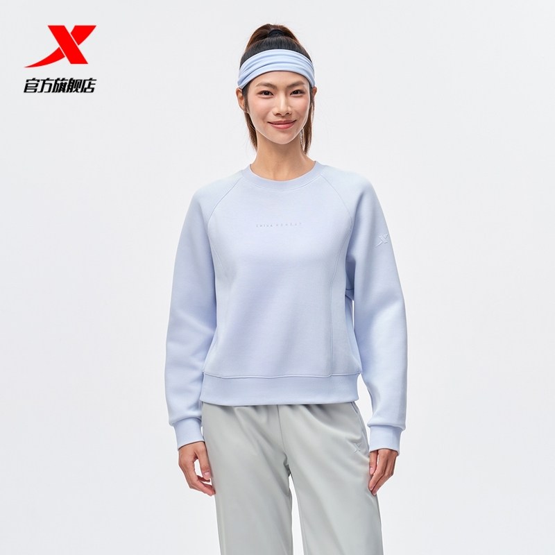 特步短款运动卫衣女士25秋冬冬新品休闲百搭套头上衣975428920666