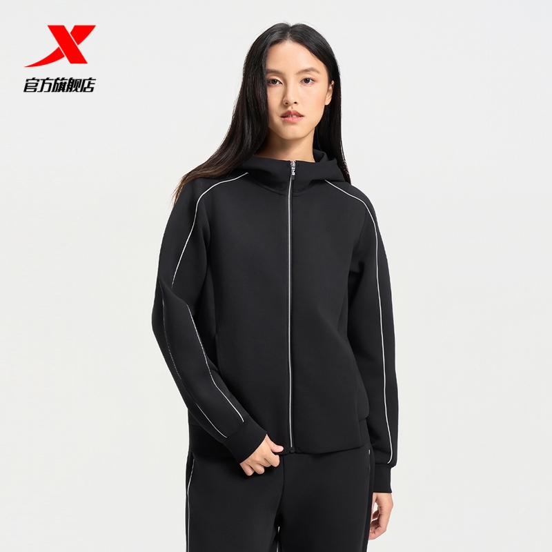 特步连帽外套女2025秋冬新款训练女装针织上衣运动服975328940124