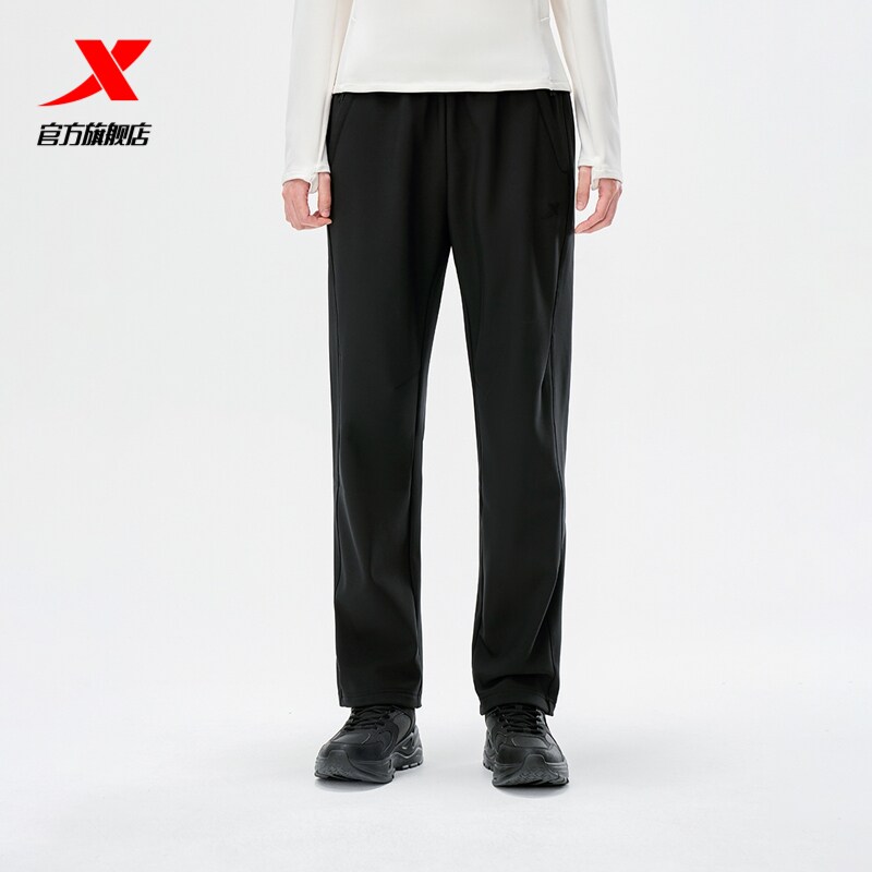 特步加绒运动裤女子冬季健身跑步梭织长裤防风防泼水保暖休闲裤