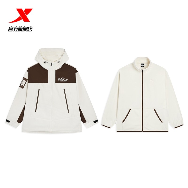 特步三合一风衣户外防风两件套冲锋衣加绒登山服女976428400581