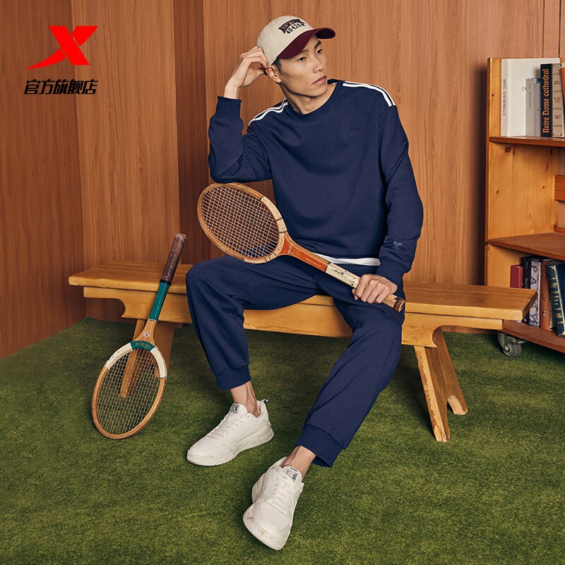 【断码清仓】特步男子运动套装两件套春秋季宽松休闲套头卫衣卫裤