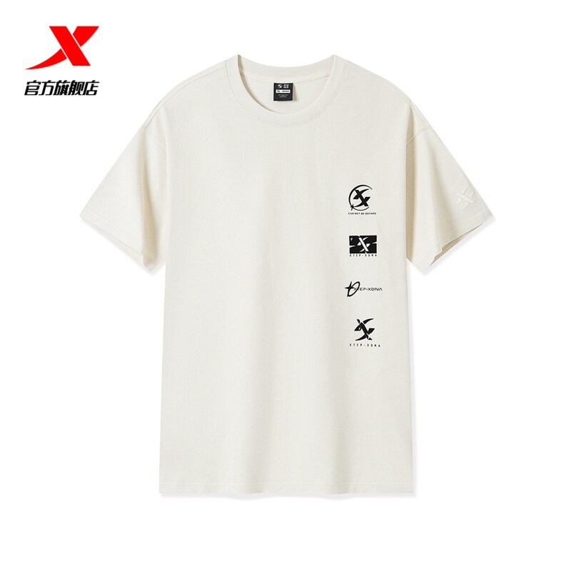 特步运动T恤男24新款夏季休闲男装运动上衣印花短袖976329010482