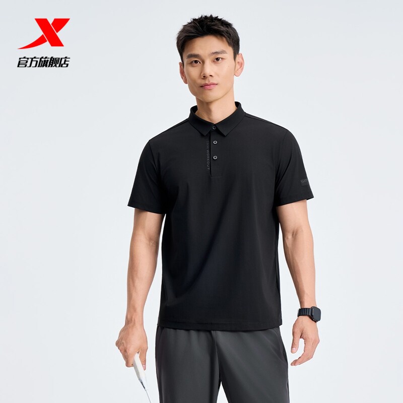 特步训练系列 | 冰丝翻领T恤夏季男装运动短袖POLO衫974229020229