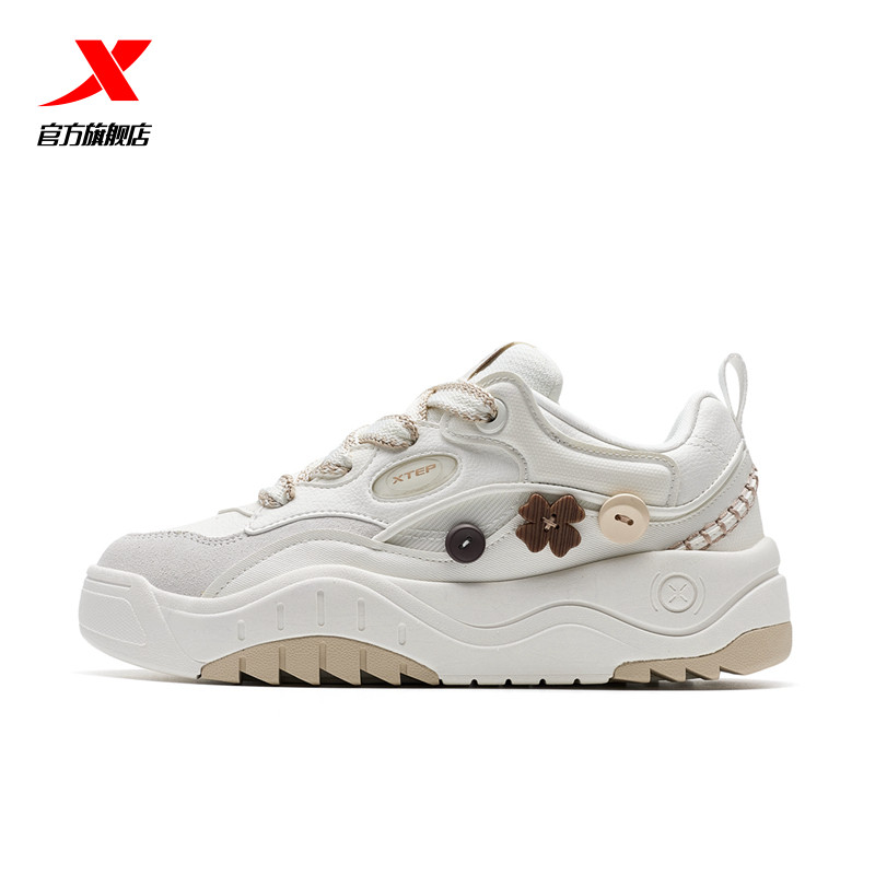 官方正品特步摩卡可可面包|女鞋新款板鞋休闲运动鞋876318310021