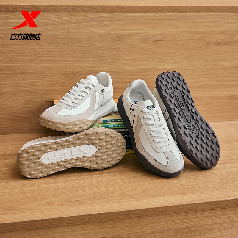 特步雪糕鞋休闲鞋赛车鞋男鞋防滑皮面耐磨情侣户外鞋运动鞋德训鞋