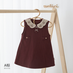 娃丽比新年衣服无袖 春女宝宝套头保暖纯棉 红色背心裙连衣裙秋冬季