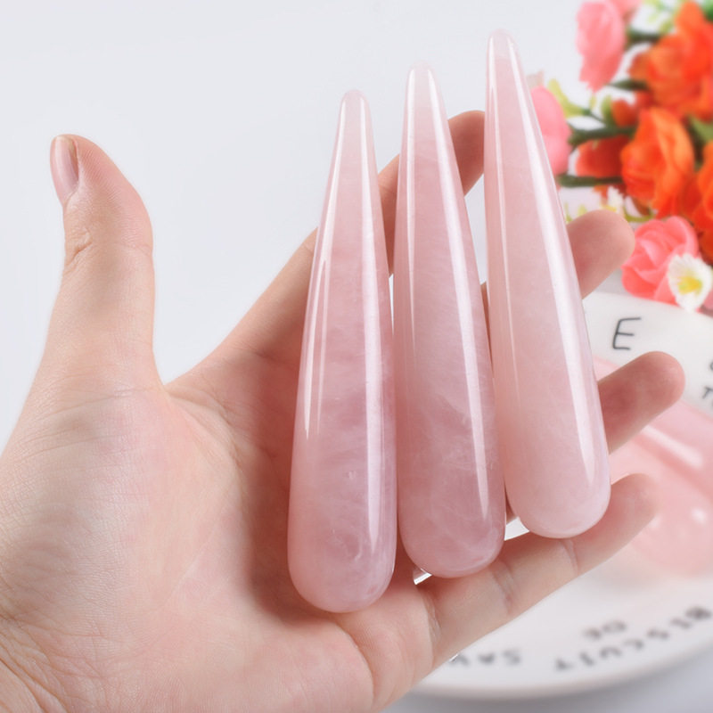 玉石按摩棒 粉晶点穴笔 拨筋棒面部 按摩棍按摩器 点穴棒 按摩笔