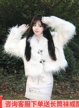 冬季新款原创设计白色辣妹环保皮草毛绒圣诞氛围短外套加厚长袖