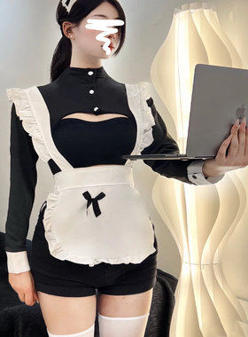 甜辣修身镂空连体裤cos女仆背带围裙夏季新款纯欲风长袖包臀短裤