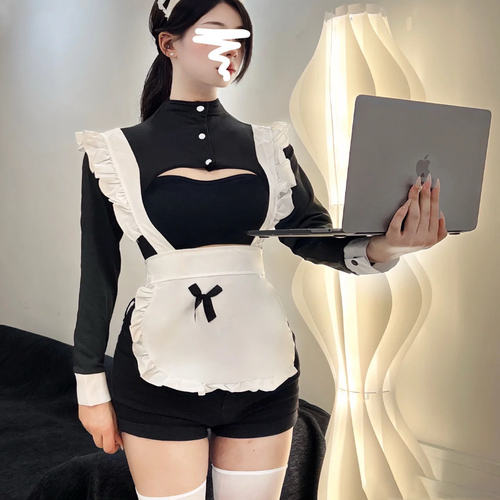 甜辣修身镂空连体裤cos女仆背带围裙夏季新款纯欲风长袖包臀短裤