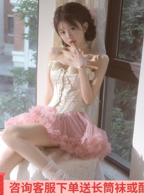 法式连衣裙复古宫廷风束腰高级感气质小个子两件套蓬蓬生日公主裙