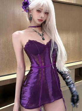 禁欲系高级感紫色性感内衣纯欲小胸制服聚拢塑身衣2024新款睡裙女