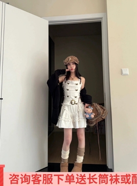 百搭原创设计复古宫廷朋克少女白色打底性感聚会抹胸裙连衣裙