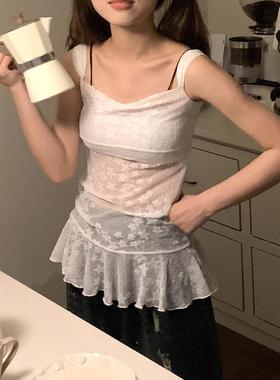 美式辣妹性感纯欲风透视吊带背心女修身显瘦内搭打底衫上衣