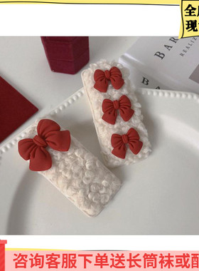 樱桃红可爱蝴蝶结花朵针织BB夹发圈少女心刘海夹森系侧边夹子发饰