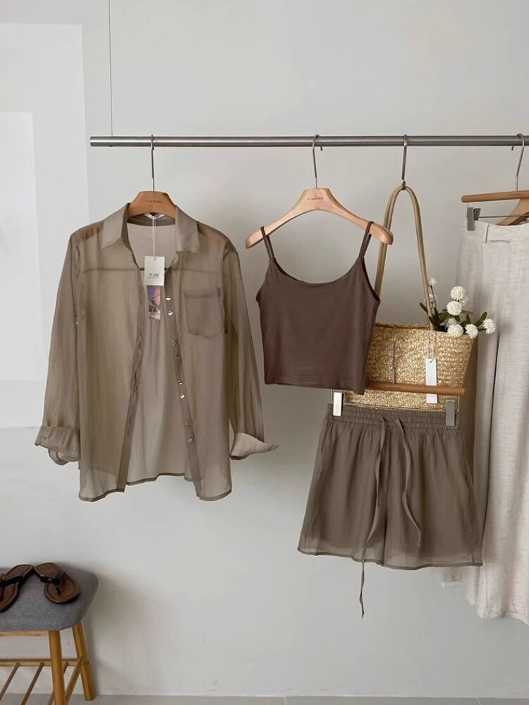 여성용 솔트 스타일 쓰리피스 슈트 여름 하이엔드 긴팔 자외선 차단 조끼 반바지 캐주얼 패션 슈트 트렌디