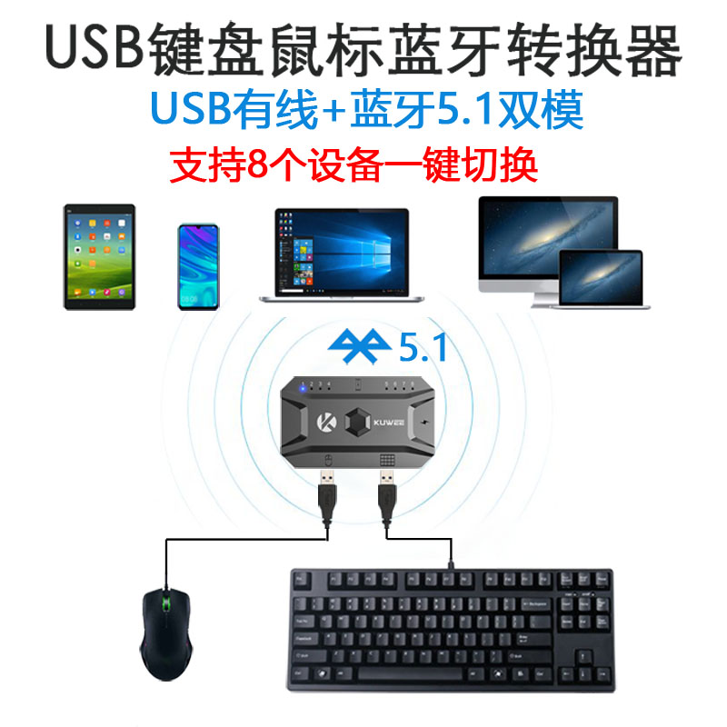 USB有线键盘鼠标改蓝牙转换器笔记本手机平板安卓转蓝牙无线键鼠-封面