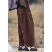 全棉磨毛绣花宽松直筒阔腿休闲裤 一杯奶茶 女秋冬 冬天 独上织造