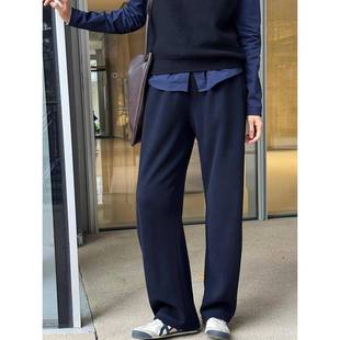 朗清女士阔腿裤秋季新款女士及地裤醋酸羊毛直筒裤糯米裤