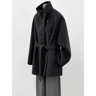 黑色短款双面羊绒大衣女秋冬季2025新款韩系小个子高级感毛呢外套