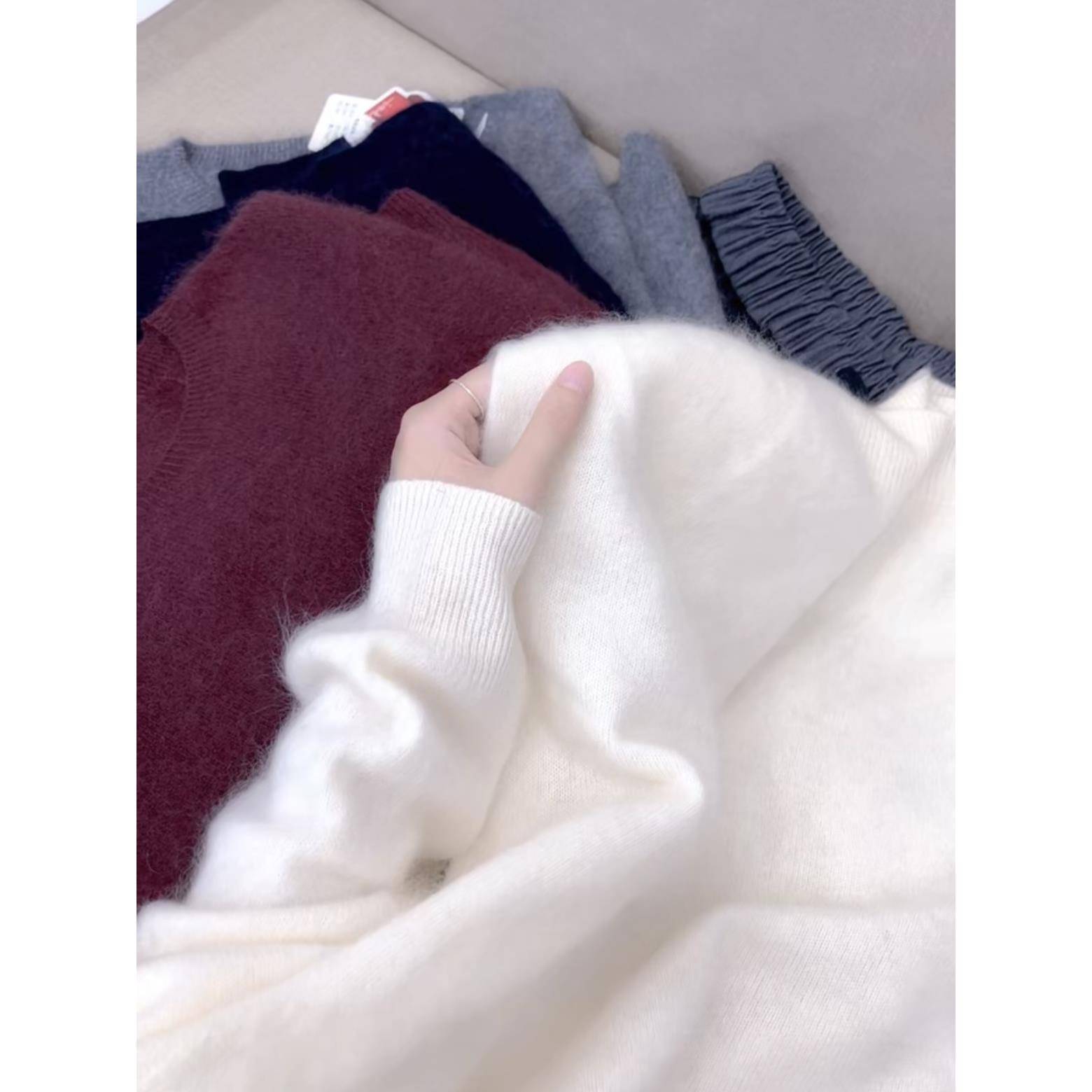 秋冬新品【全毛拉绒】无缝一体圆领套头纯色宽松长袖厚毛衣 5521