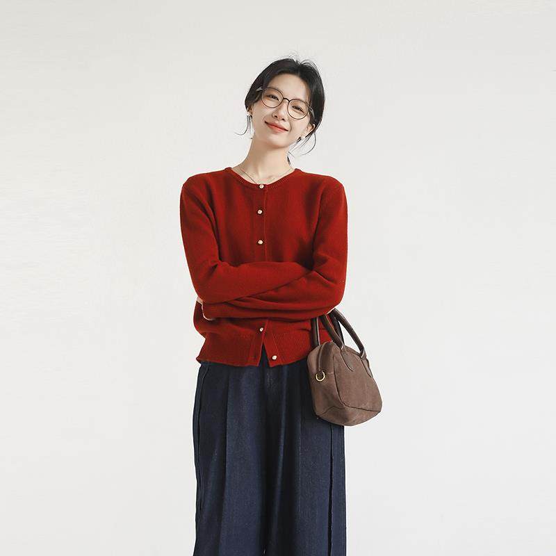 茹树家 红色100%绵羊毛圆领针织开衫女秋冬内搭打底衫宽松毛衣,个性定制/设计服务/DIY,工作服定制,淘宝优惠券,粉丝福利购,淘宝优惠卷