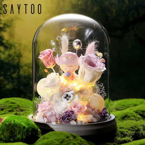 泡泡玛特永生花十二星座潮玩盲盒摆件情人节生日礼物送女友闺蜜