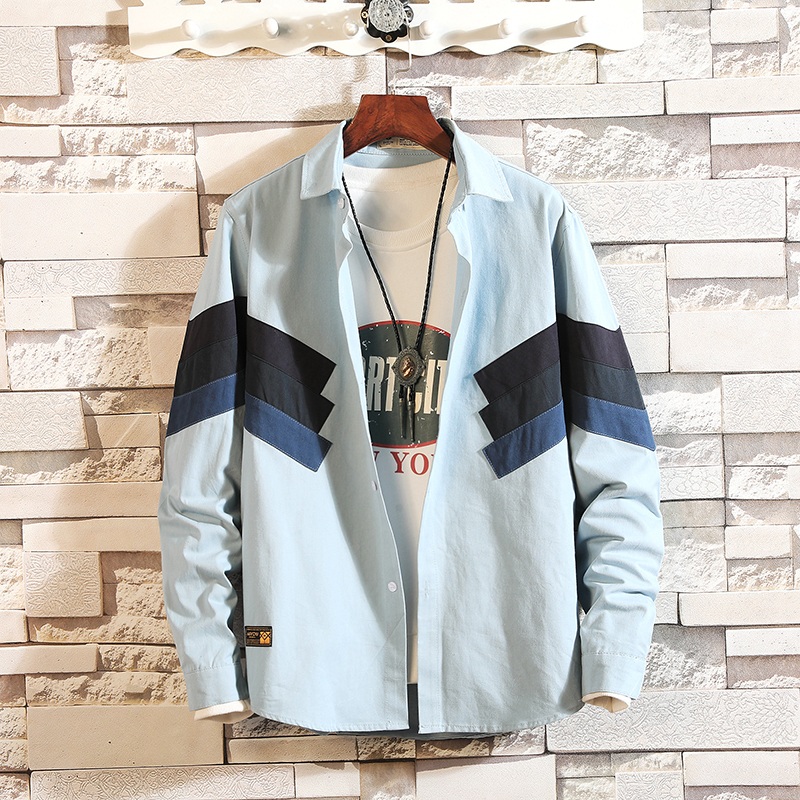 Fall 2018 Men's Blockbuster Brick Wall Blue with Hundreds of Long-sleeved Shirts for Male Students