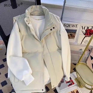 马甲男士 羽绒棉潮流宽松立领背心外套加厚保暖纯色坎肩马夹 春秋季