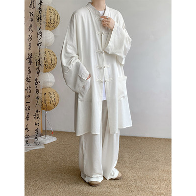 中国风套装男夏季亚麻民国汉服唐装长衫太极居士茶服马褂道袍外套